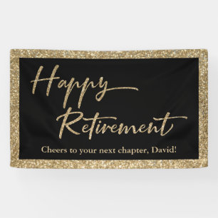 Happy Pension Typografie Gold Glitzer und Black Banner