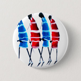 Happy People Maasai Warriors Walking Art Print Button
