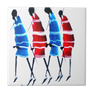 Happy People Maasai Warriors Walking Art Print Fliese