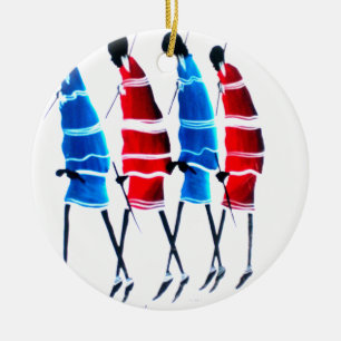 Happy People Maasai Warriors Walking Art Print Keramik Ornament