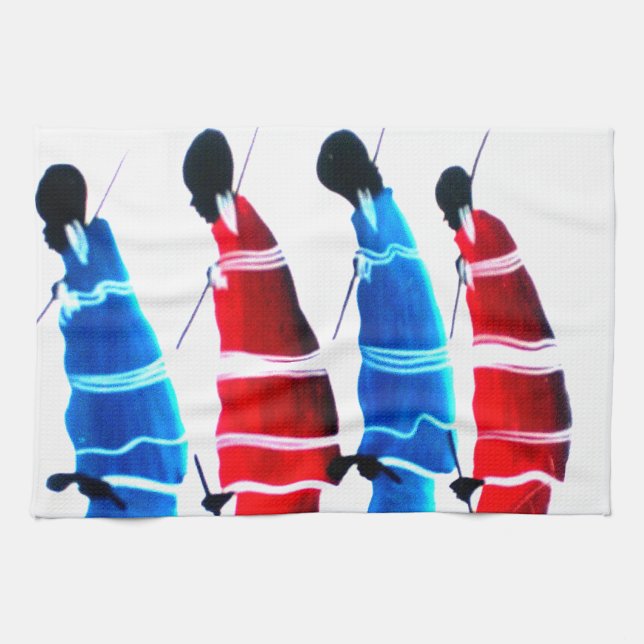 Happy People Maasai Warriors Walking Art Print Küchentuch (Horizontal)