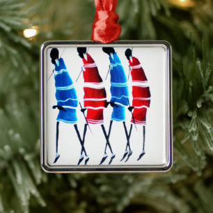 Happy People Maasai Warriors Walking Art Print Ornament Aus Metall