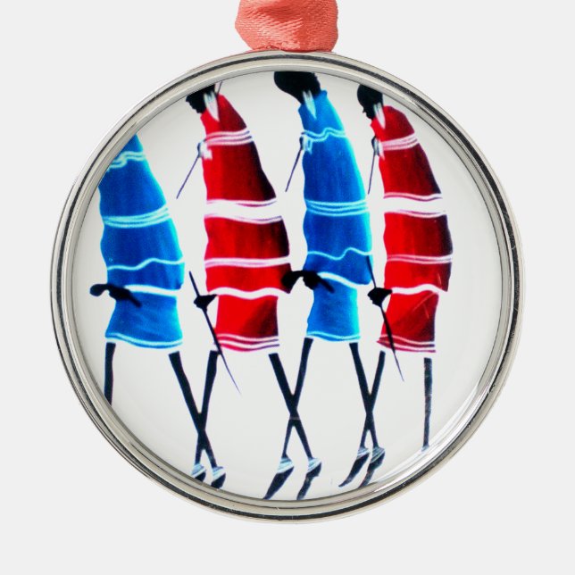 Happy People Maasai Warriors Walking Art Print Ornament Aus Metall (Vorne)