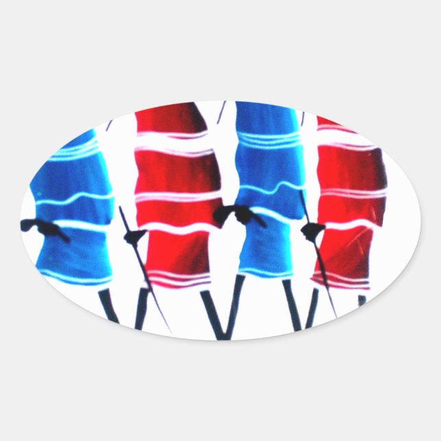 Happy People Maasai Warriors Walking Art Print Ovaler Aufkleber (Vorderseite)