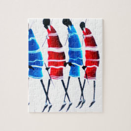 Happy People Maasai Warriors Walking Art Print Puzzle