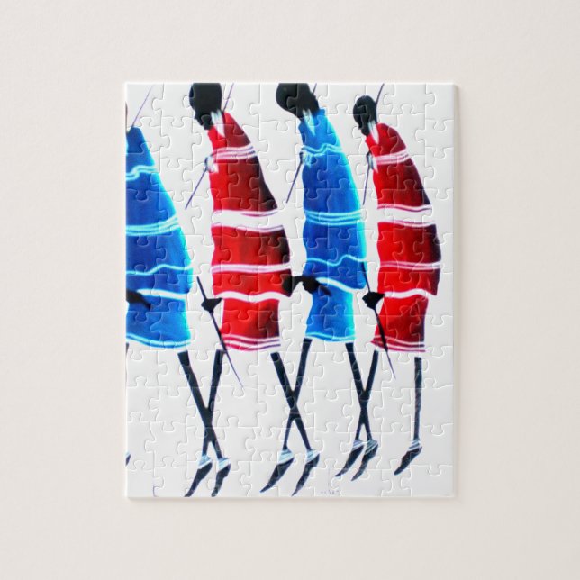 Happy People Maasai Warriors Walking Art Print Puzzle (Vertikal)