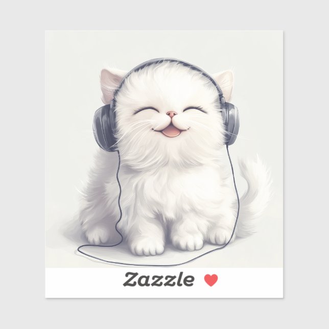 Happy persische Katze mit Kopfhörern Aufkleber (Blatt)