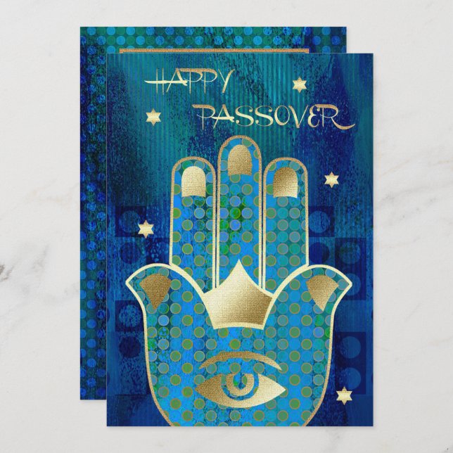 Happy Pessach. Hamsa Hand Lucky Symbol Card Karte (Vorne/Hinten)