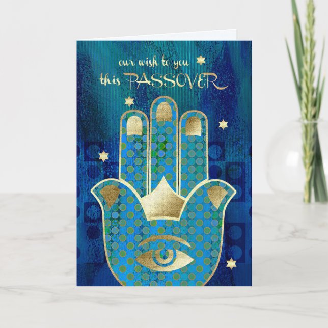 Happy Pessach. Hamsa Hand Lucky Symbol Karte (Vorderseite)
