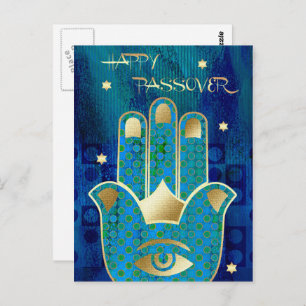 Happy Pessach. Hamsa Hand Lucky Symbol Postkarte