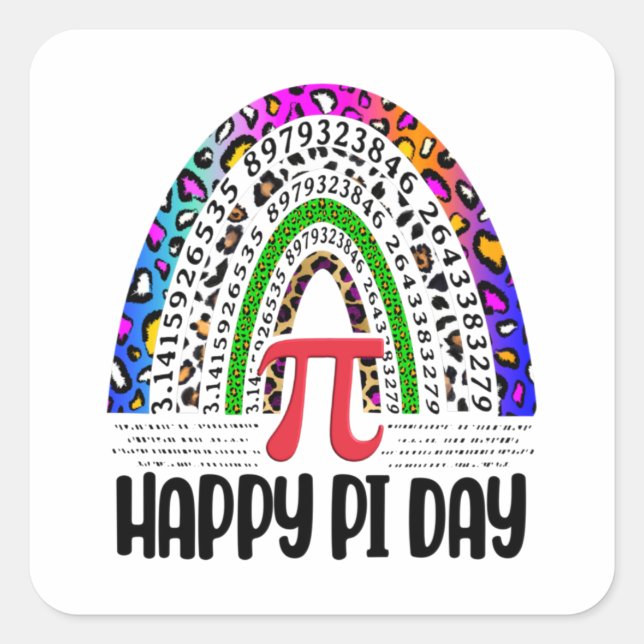 Happy Pi Day Mathematic Leopard Rainbow Quadratischer Aufkleber (Vorderseite)
