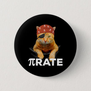Happy Pi Tag 3.14 Pi Symbol Cat Pirate Button