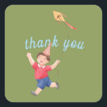 Happy Picnic Birthday Kids Boy Garden Danke Quadratischer Aufkleber<br><div class="desc">Dieses lustige und niedliche Mädchen Geburtstag danke Ihnen Aufkleber zeigt einen fröhlichen kleinen Jungen fliegen einen Drachen. In der Kollektion 'Bird on Balloon' sehen wir Kinder spielen, einen Ballon, einen Kuchen, eine Gitarre, einen Picknickkorb. Sehen Sie die Erholung der Sammlung, die auch den Download laden laden und andere Artikel aus...</div>