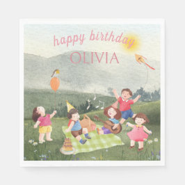Happy Picnic Birthday Kids Girl Garden Einladung Serviette