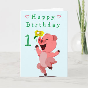 Happy Pig Baby Birthday Card - individuell anpassb Karte
