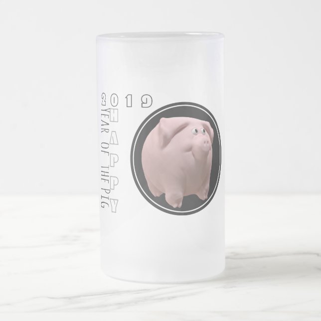 Happy PIg Jahr 2019 3D Mattiert Glass Tasse 2 (Mittel)