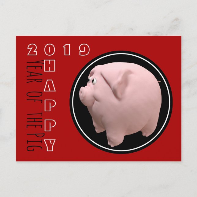 Happy PIg Jahr 2019 3D Wählen Sie Farbe Postkarte  (Vorderseite)
