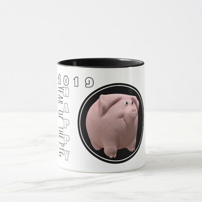 Happy PIg Jahr 2019 3D Zweifarbige Tasse 2 (Zentrum)