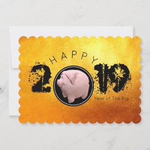 Happy PIg Jahr 2019 Original 3D-Flachkarte 1 Einladung