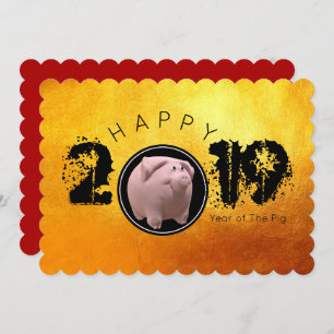 Happy PIg Jahr 2019 Original 3D-Flachkarte Einladung