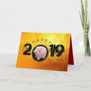 Happy PIg Jahr 2019 Original 3D Golden Gruß C Feiertagskarte