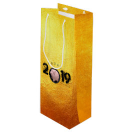 Happy PIg Jahr 2019 Original 3D Golden Wine G Bag Geschenktüte Für Weinflaschen