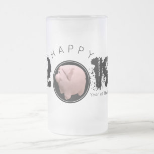 Happy PIg Jahr Groß 2019 Original 3D Mattiert G Mattglas Bierglas