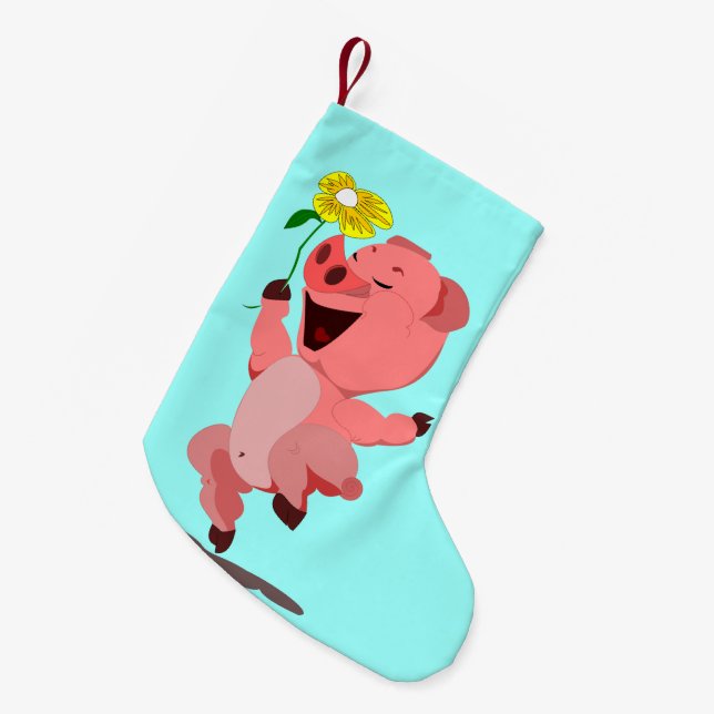 Happy Pig mit Blume Funny Christmas Strumpf Kleiner Weihnachtsstrumpf (Vorderansicht (hängend))