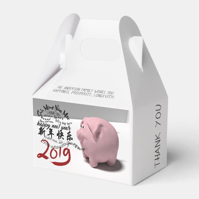 Happy PIg Neujahr 2019 - personalisierter Gefallen Geschenkschachtel (Vorderseite)