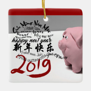 Happy PIg New Year 2019 personalisiert Square O Keramikornament
