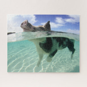 Happy Pig Schwimmen mit dem Fish Jigsaw Puzzle