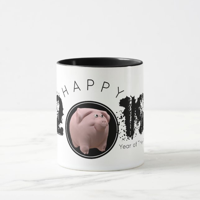 Happy PIg Year Large 2019 Original 3D 2-Töne Tasse (Zentrum)