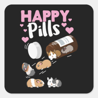 Happy Pill Guinea Pig Quadratischer Aufkleber