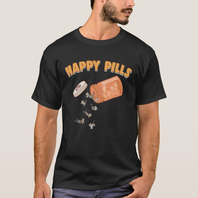 Happy Pills American Shorthair Cat  Feline  Humor T-Shirt (Vorderseite)