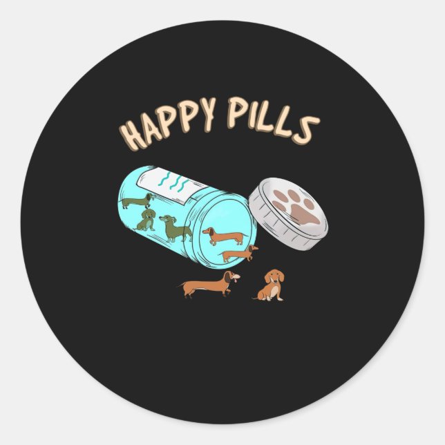 Happy Pills Dackel Niedlich Hund Lover Runder Aufkleber (Vorderseite)