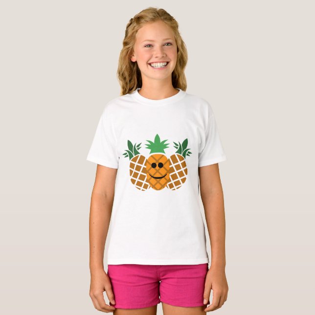 Happy Pineaple Design - Girls' Basic T - Shirt (Vorne ganz)