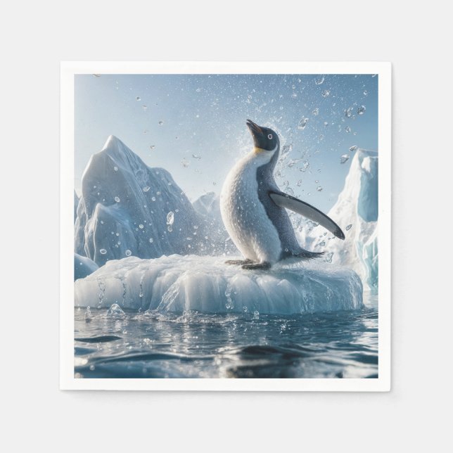 Happy Pinguin auf einem Eisberg Serviette (Vorderseite)