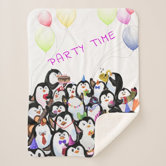 Happy Pinguin Party Sherpa Blanket - Benutzerdefin Sherpadecke (Vorderseite)