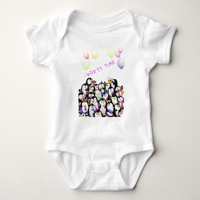 Happy Pinguins Party Cartoon Zeichnend - Niedlich  Baby Strampler (Vorderseite)