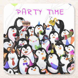 Happy Pinguins Party Cartoon Zeichnend - Niedlich Rechteckiger Pappuntersetzer