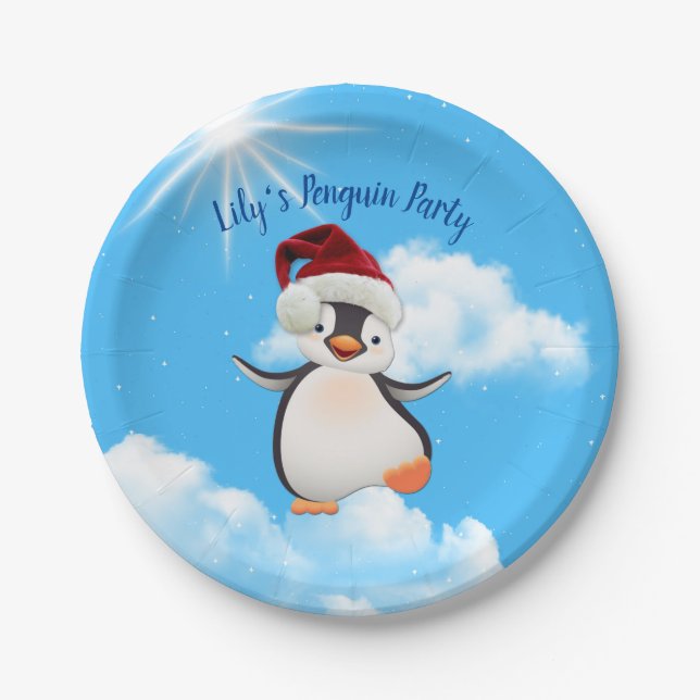 Happy Pinguins, Santa-Hats Pappteller (Vorderseite)