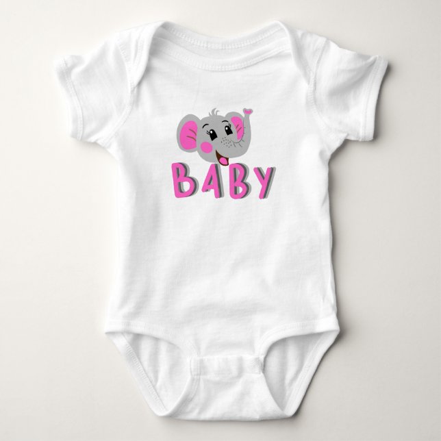 Happy Pink Baby Elephant Strampler (Vorderseite)