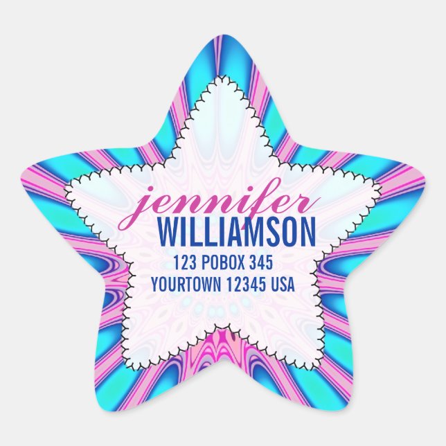 Happy Pink Blue Individuelle Name Star Stickers (Vorderseite)