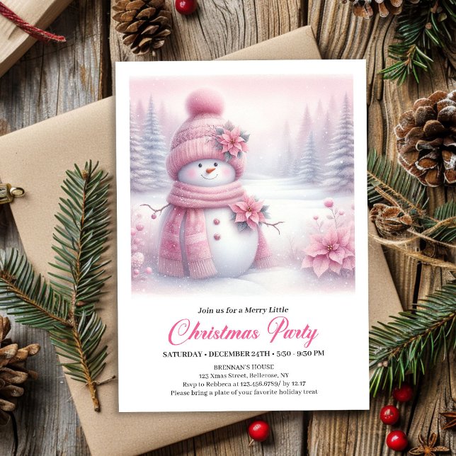 Happy Pink Coquette Snowman Editable Christmas  Einladung (Happy Pink Coquette Snowman Editable Christmas Invite File)