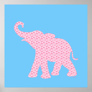Happy Pink Elephant Art Pattern Cute bleibt "Happy Poster