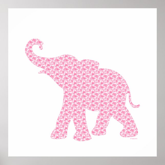Happy Pink Elephant Art Pattern Niedlich Poster (Vorne)