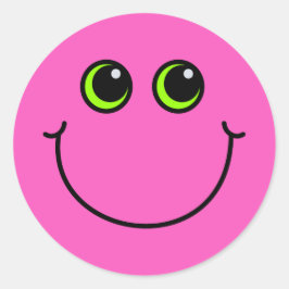 Happy Pink Emoji Face Runder Aufkleber