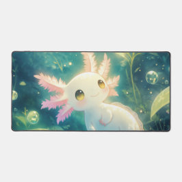 Happy Pink Gill Axolotl Glowing Pond Schreibtischunterlage