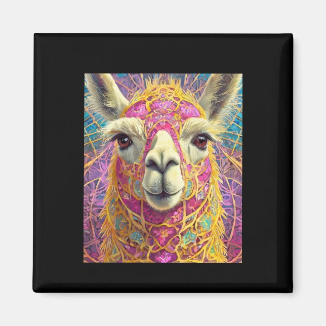 Happy Pink Lama Alpaca Sticker Magnet (Vorne)