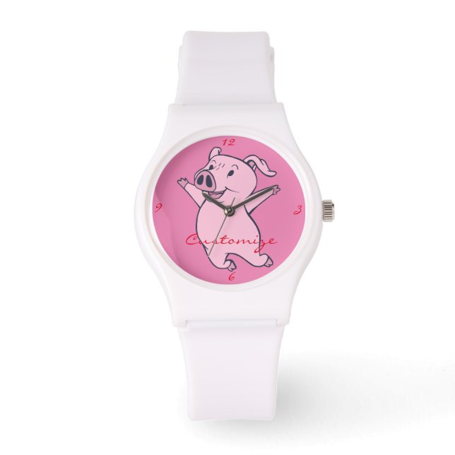 Happy Pink Pig Jumping Thunder_Cove Armbanduhr (Vorderseite)